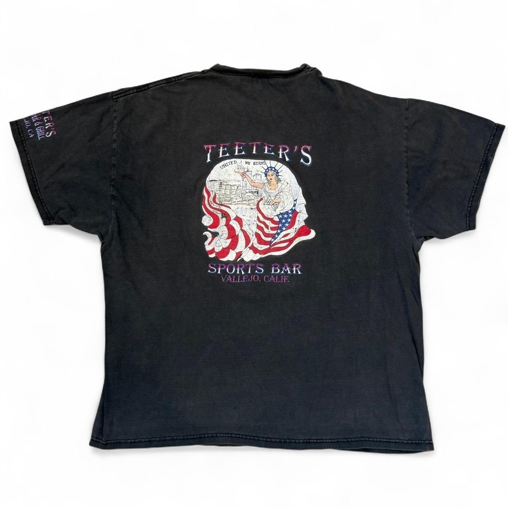 Vintage Teeters Sports Bar Faded Distressed Black Tee Men's Size XL Grunge Y2K